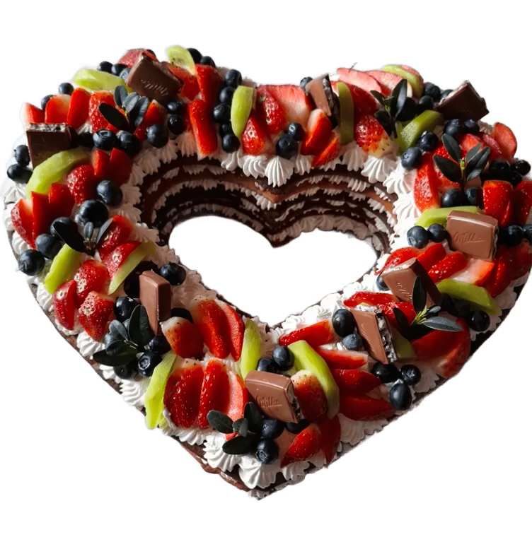 Tort cu fructe de pădure și ciocolată în formă de inimă